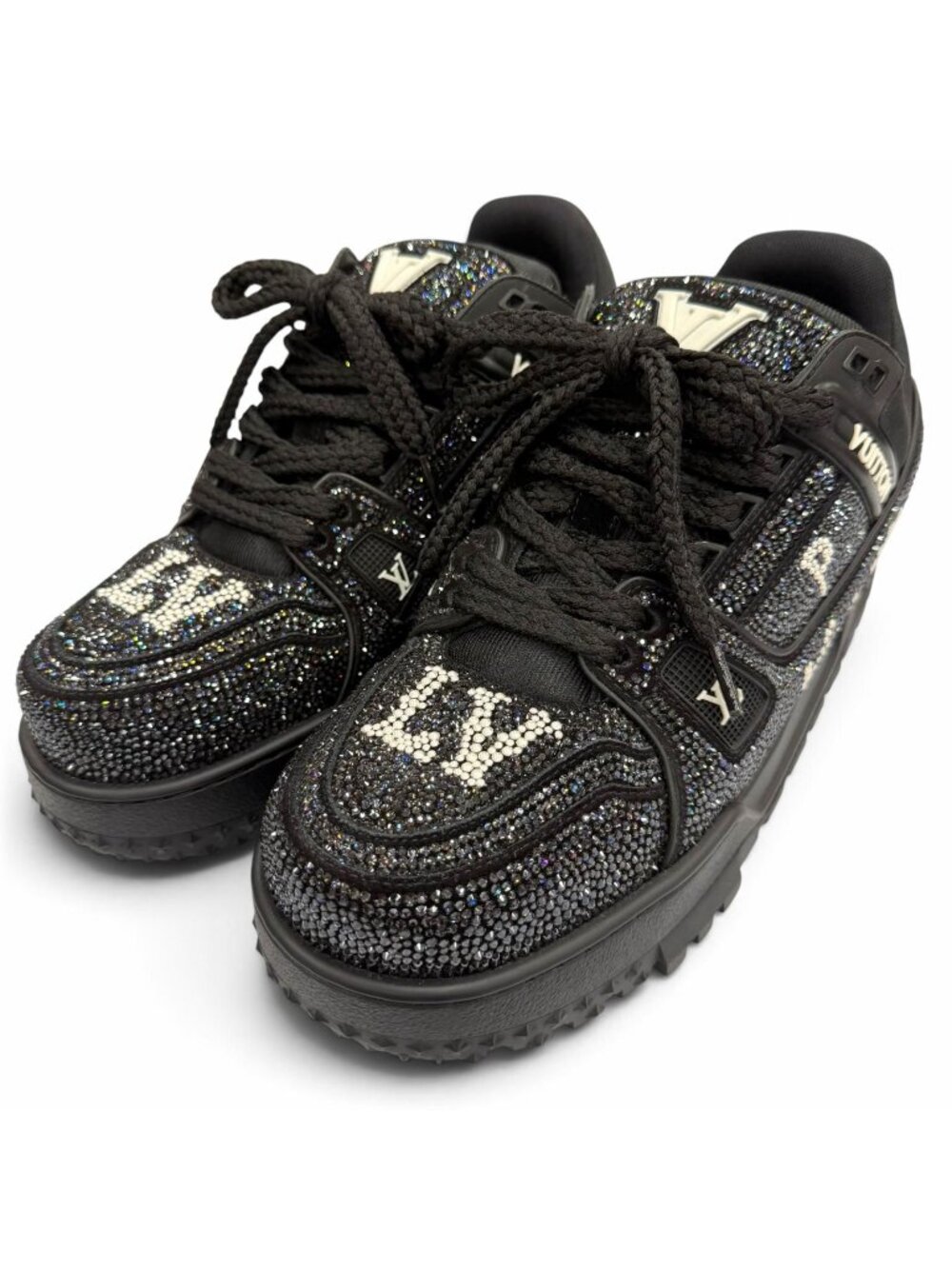 Louis Vuitton LV Trainer Maxi Line Swarovski Rhinestone Lace-up Sneakers